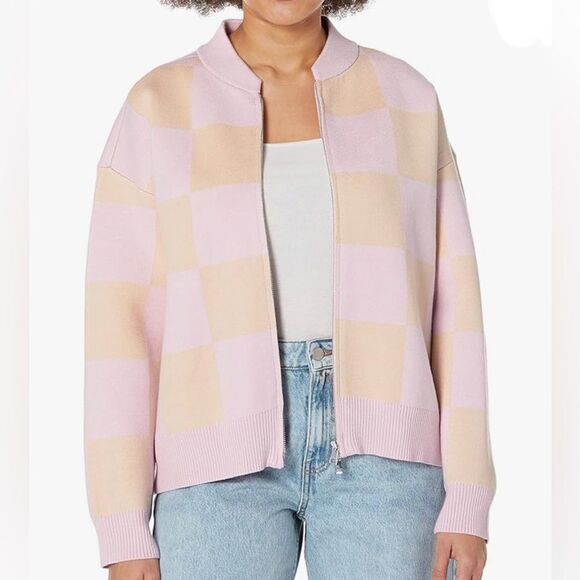 Monrow Pink and Tan Checkered Sweater - Picture 1 of 12